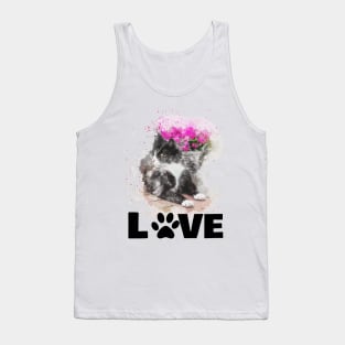 Watercolour Cat with Flowers Tank Top